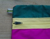 Silk pencil case - Green, pink, yellow and brown pouch