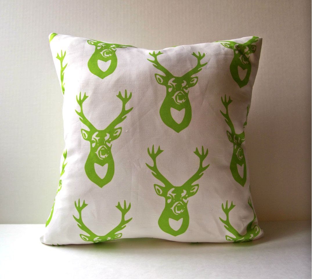 Lime Deer Head Pillow Cover