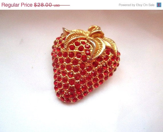 Strawberry Red Rhinestone Brooch 1950s Vintage Jewelry