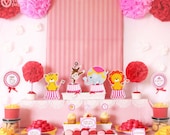 Vintage Carnival Circus Pink Brown Birthday Party Package Personalized MINI Collection Set  - PRINTABLE DIY - PS801CA2y