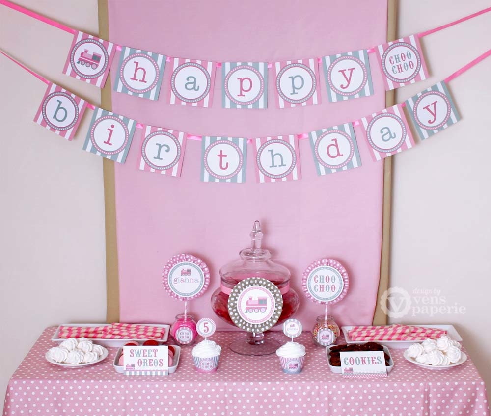 Pink Choo Choo Vintage Train Birthday Party Package Personalized FULL Collection Set - PRINTABLE DIY - PS802CA2x Il_170x135