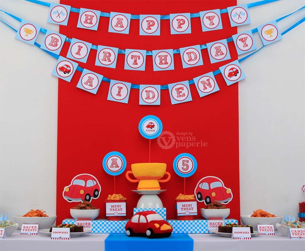 Vintage Red Racing Car Birthday Party Package Personalized FULL Collection Set  - PRINTABLE DIY - PS807CA1x