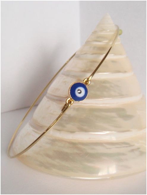 Gold and dark blue evil eye bangle - Evil eye bracelet - Minimalist jewelry - Everyday jewelry - Gold Bangles