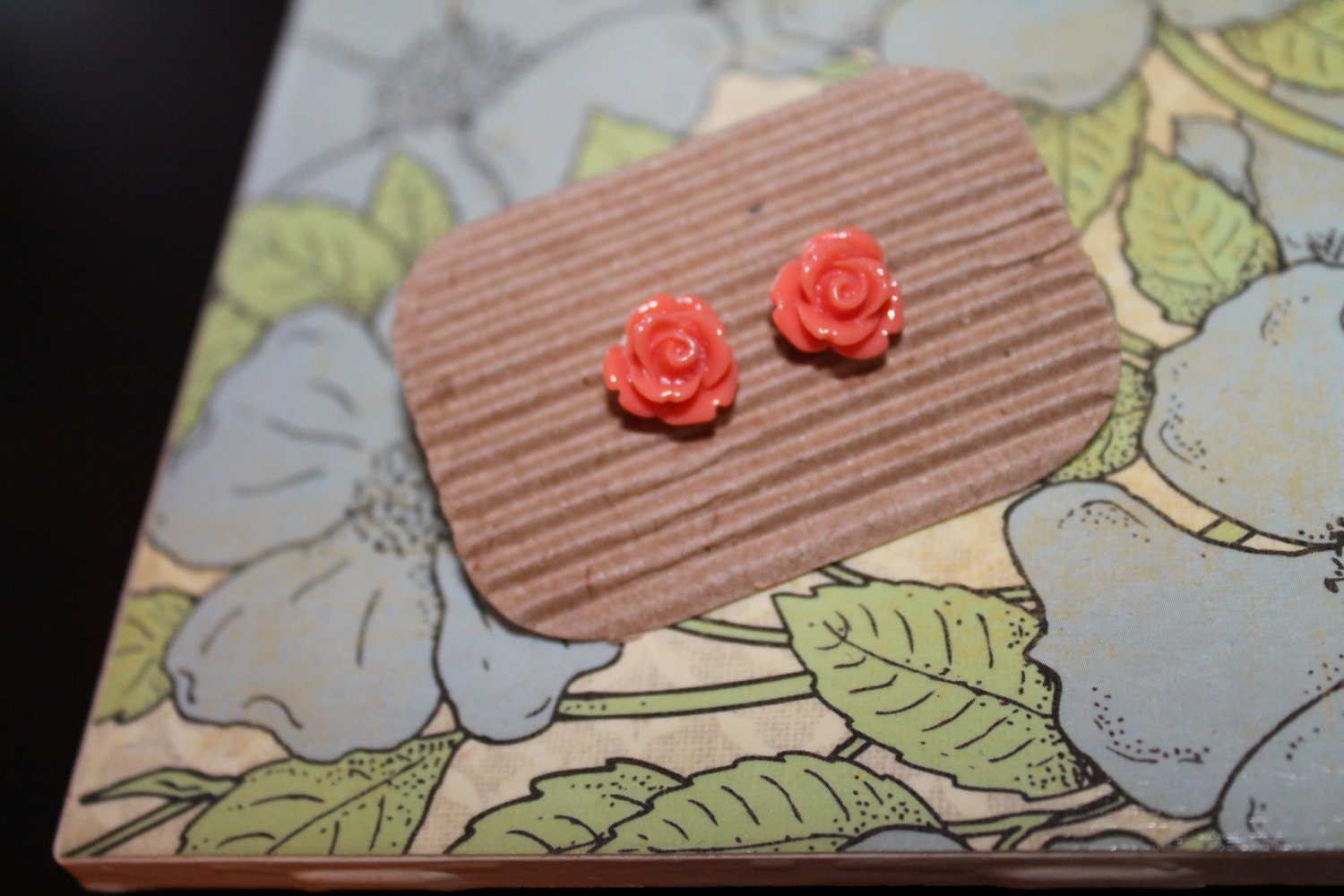 Vibrant Coral Rose Earrings