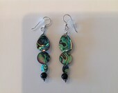 Natural Abalone & Black Onyx Sterling Silver Earrings