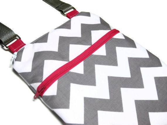 Grey Chevron pink sling purse cross body bag adjustable strap