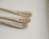 set of 4 herb markers, hand-stamped vintage spoons