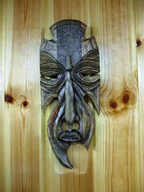 Handmade Wood Carving - Large Carved Wood Old Man Face Wall Art 11.0 inch x 4.3"