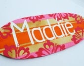 Surfboard Decor, Girls 18 inch Surf Board Wall Art, Coastal Cottage Nursery Room Baby Surfer Beach Theme Decor Pink and Orange Surf Sign