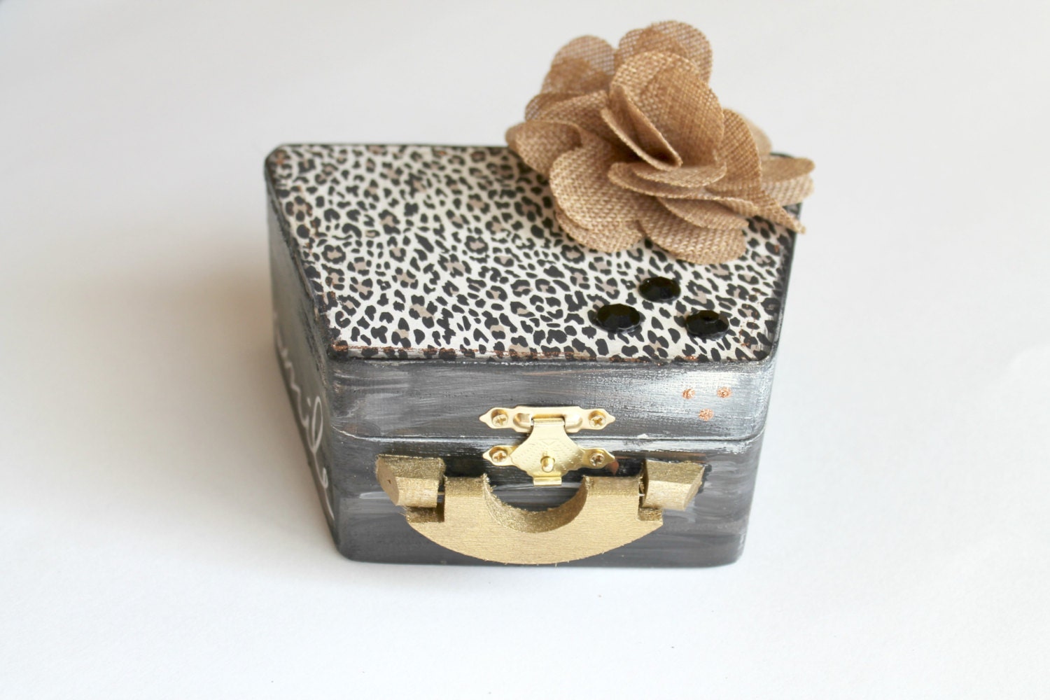 Black and Gold Leopard Jewelry Box, Leopard Print Box, Altered Wood Box, Decorative Box