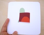 Abstract Geometric Collage with Colored Paper and Ink on Paper