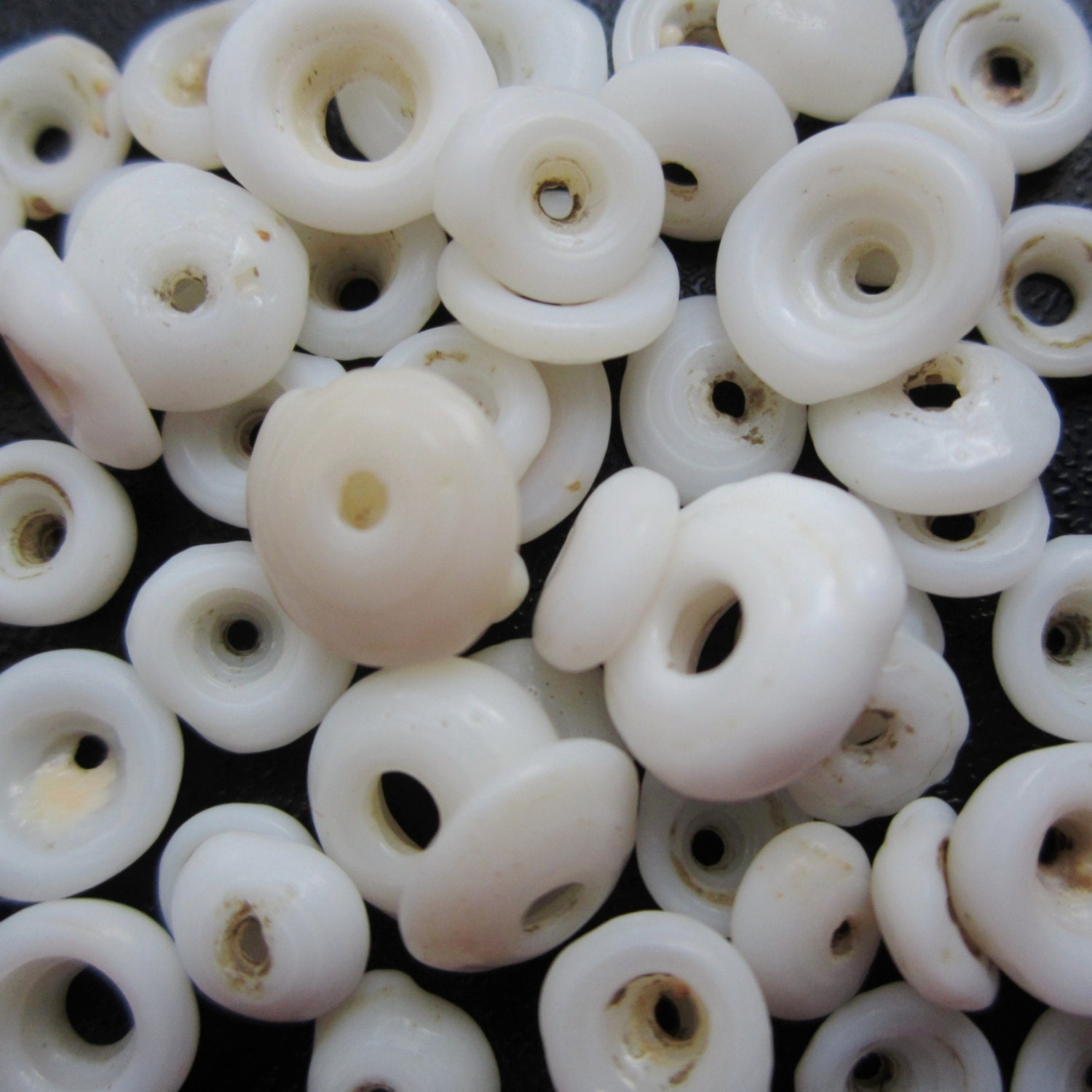 White Puka Shells, Well Worn, 5 mm - 9 mm, 50 Puka Beads