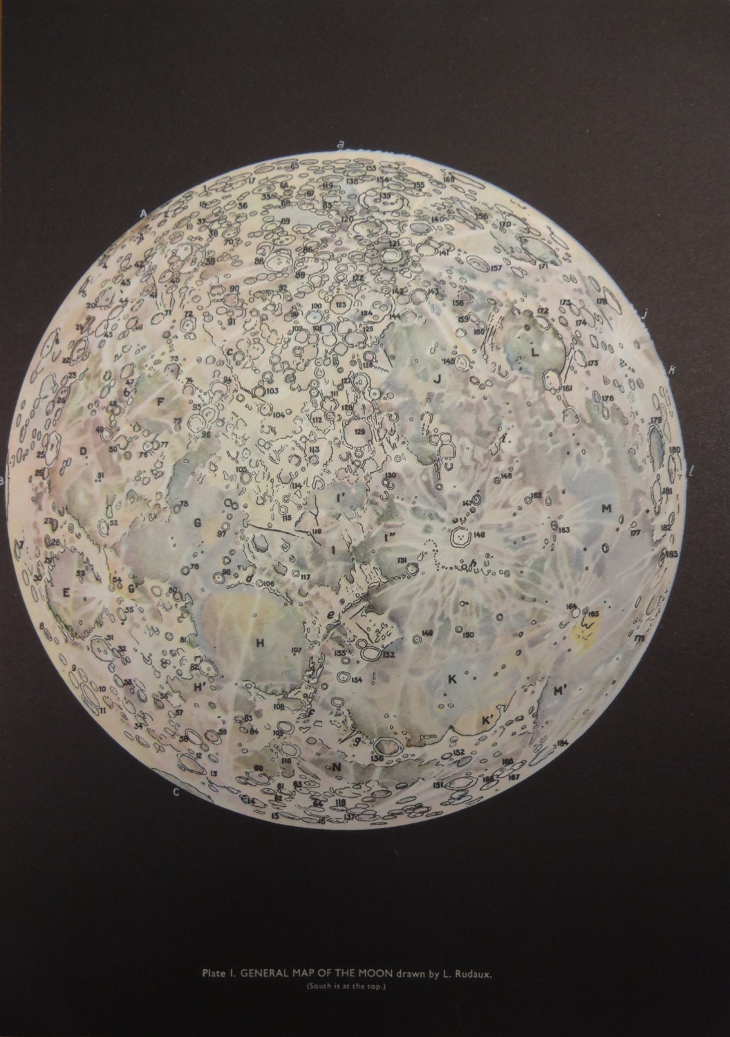 1950's Original Moon Vintage Astronomy Planet Astrology Print