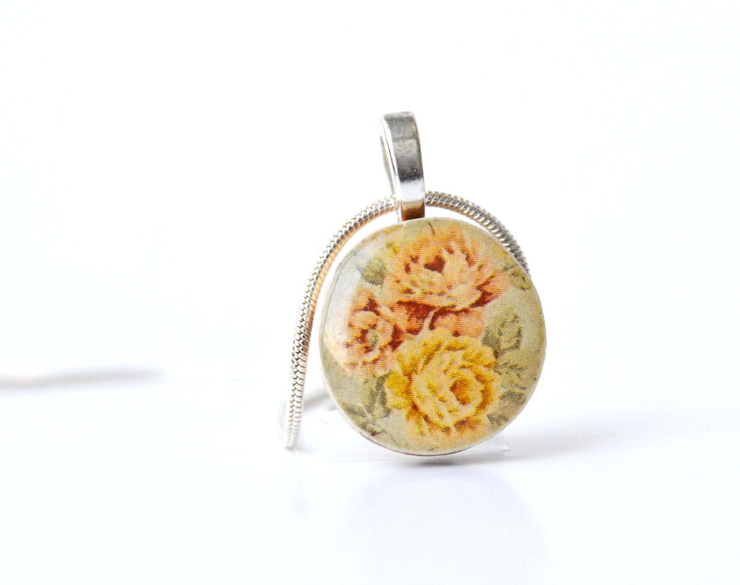 Vintage floral Pendant necklace fall jewelry flower delicate jewelry wood pendant eco friendly jewelry wood jewelry
