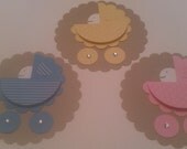 Hand punched baby carriage gift tag / embellishment
