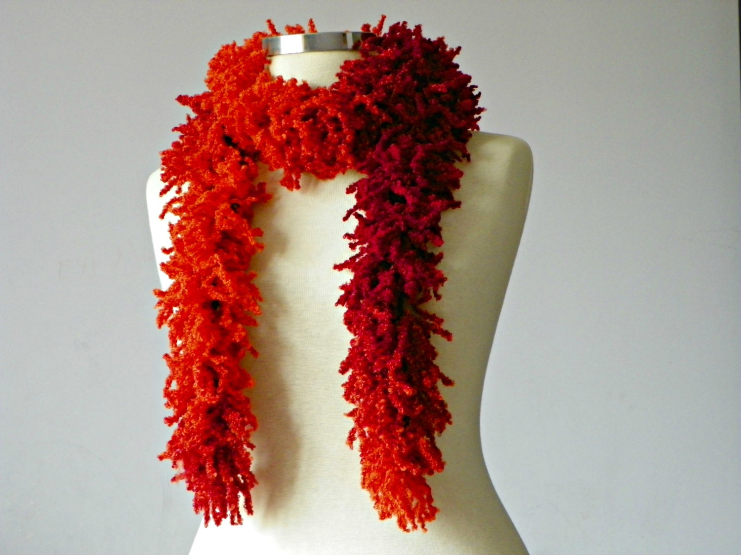 Scarves, Knitted fringed chunky scarf, soft beautiful batik colors handmade neckwarmer women accessories, fall - winter fashion