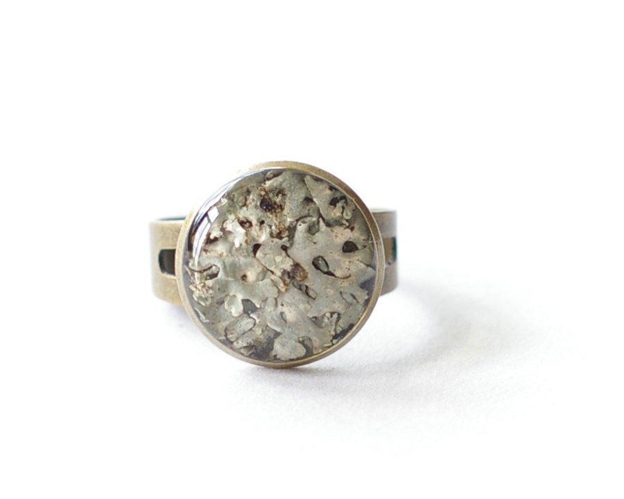Real Lichen ring - grey handmade resin jewelry - Hypogymnia physodes