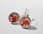 Jem Earrings, Epoxy Dome Dangle Earrings, Jem and the Holograms Silver Plated Earrings, 1980s retro cartoon