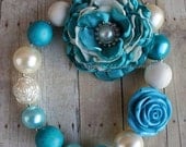 Teal/ivory Chunky Necklace with Matching Satin Headband