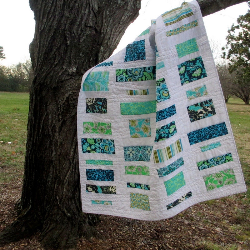 Blue Quilt, Modern Lap Quilt, Turquoise, Teal, Caribbean Beach