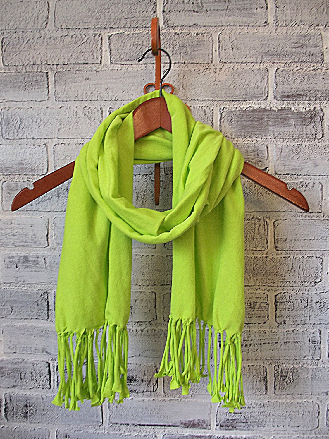 Lime Green Scarf, Fringe Scarf, Neon Green Scarf
