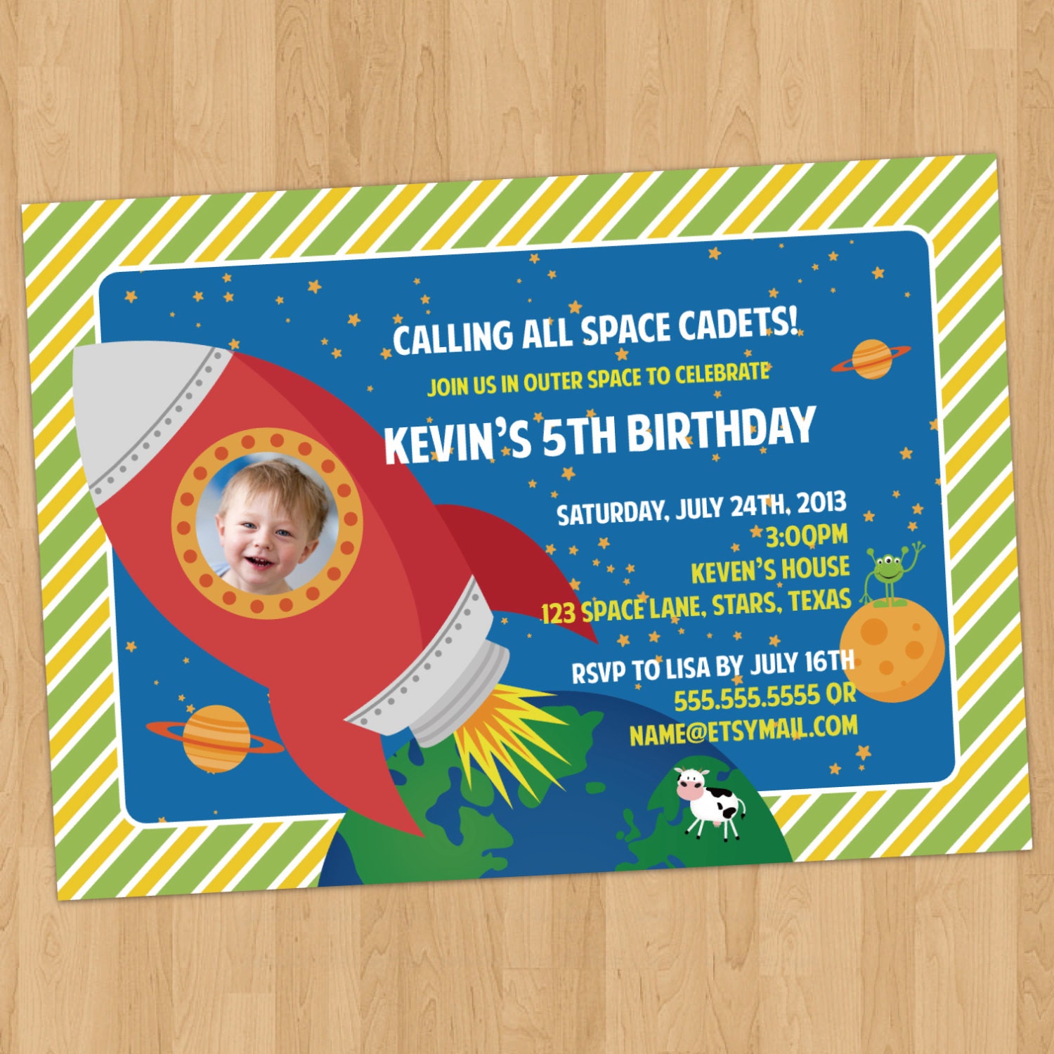 Outer Space Birthday Party Photo Invitation Digital Printable, boy or girl, ANY color any wording any age