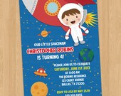 Spaceman Birthday Party Invitation Digital Printable, boy or girl, ANY color any wording any age