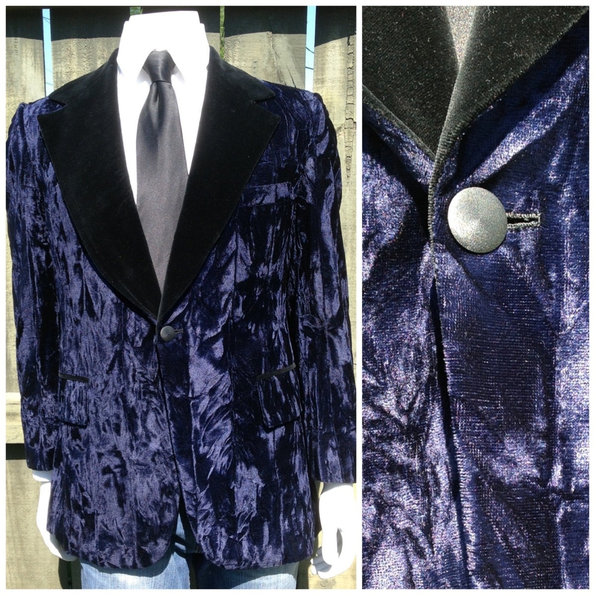 Exquisite Vintage 1960-70s Purple/Blue/black Lords West CRUSHED VELVET Tuxedo Jacket - Dinner Jacket - Smoking Jacket  - Prom Jacket