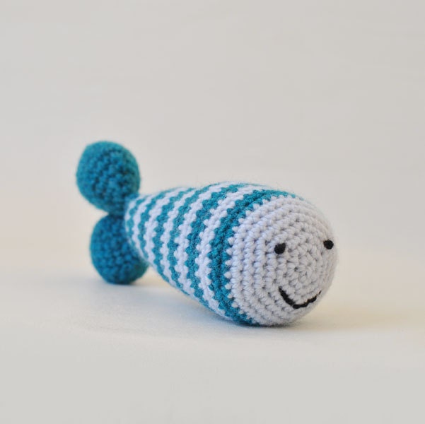 Hand Crocheted Amigurumi Fish Rattle - Waldorf Baby Toy - Blue Fish
