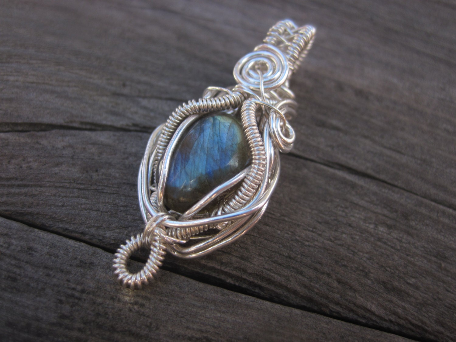 Labradorite Wire Wrap Pendant / Sterling Silver / "Simple Elegance" / Rainbow / Flash / Symmetry / Stone Pendant / Earthy