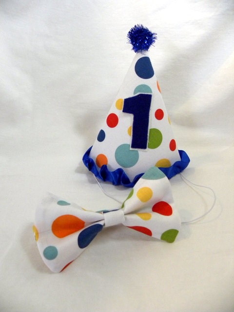 Boys First Birthday -  Hat and Bow Tie set - Plenty of Fun Patterns and Colors to Choose From.