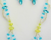 Crystal, Easter, OOAK, handmade, Spring, green, gunmetal, silver, turquoise, Swarovski, 2 strand, scalloped, jewelry set, Item S-96