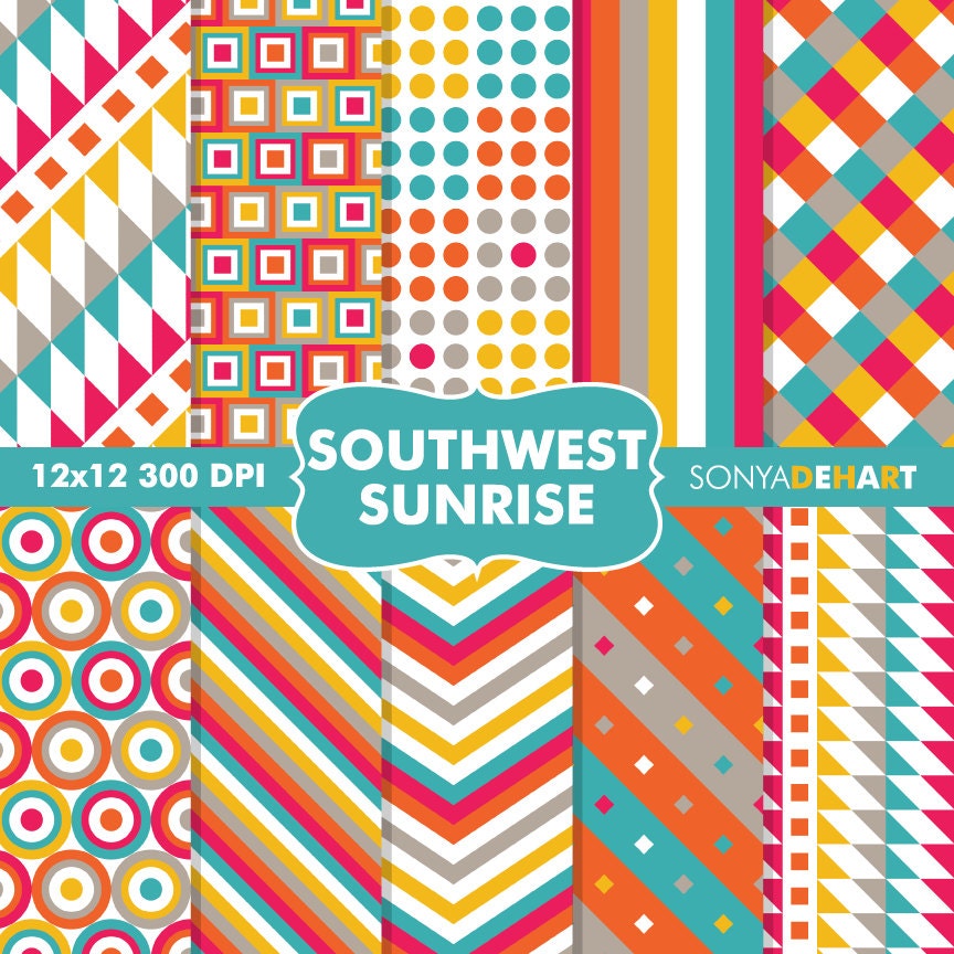 50% Off SALE Southwest Sunrise Digital Scrapbooking Printable Paper Pattern Pack Instant Download Il_170x135