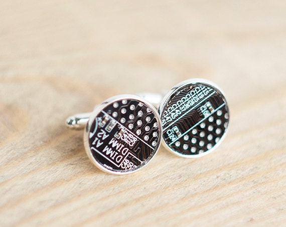Men's Cufflinks - Sterling silver plated - Circuit board Cuff links - Geekery brown - geeky cufflinks - Nerdy accessories