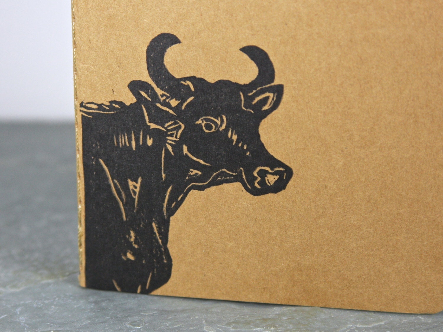 A Steer at home on the range, small journal with inner pocket. Farm animals, bull, cow. Free gift tag. Travel journal, Stationary. Notebook.