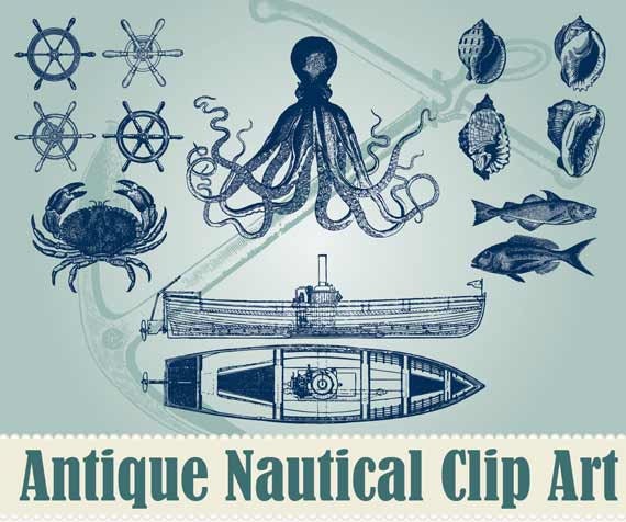 Vintage Nautical Clip Art Colection - 100% Scalable Vector Art