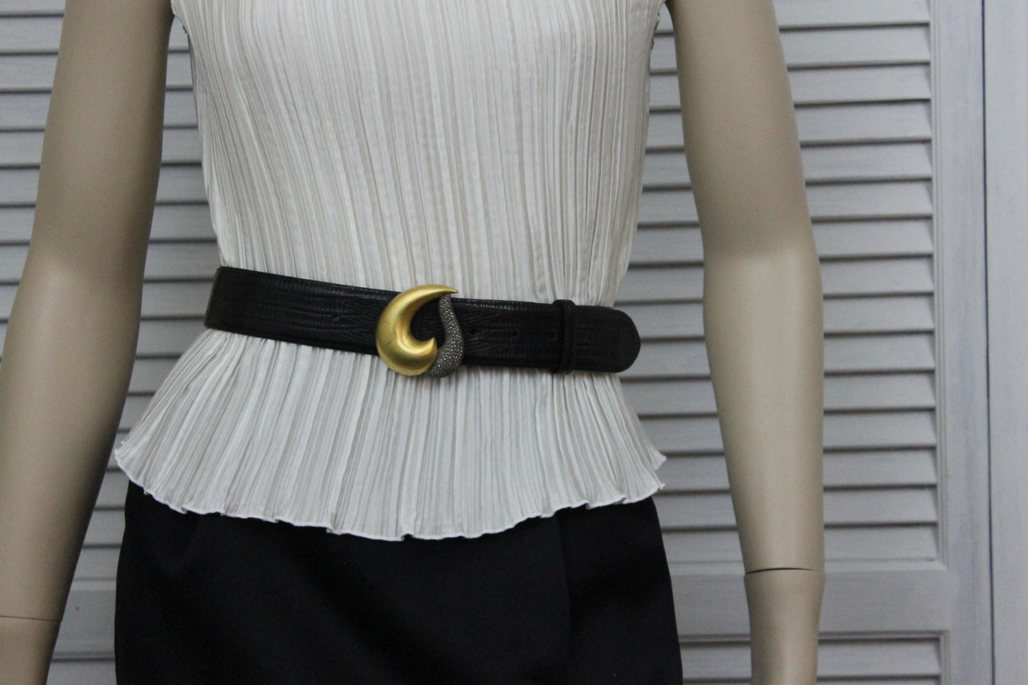 Vintage Judith Jack Chocolate Brown Calfskin Leather Belt  with Marcasite and Gold Buckle