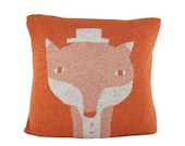 Decorative Pillow - Mr.Fox - soft knitted pillow - orange, ecru, 18x18, includes insert