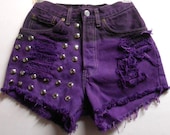 Vintage Levis High Waist Denim Shorts --Purple Ombre with Studs Waist 25  inch