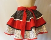 Red Black White Heart Half Apron Three Ruffles