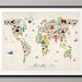 Animal Map of the World Map for children and kids, Art Print, 18x24 inch (60)