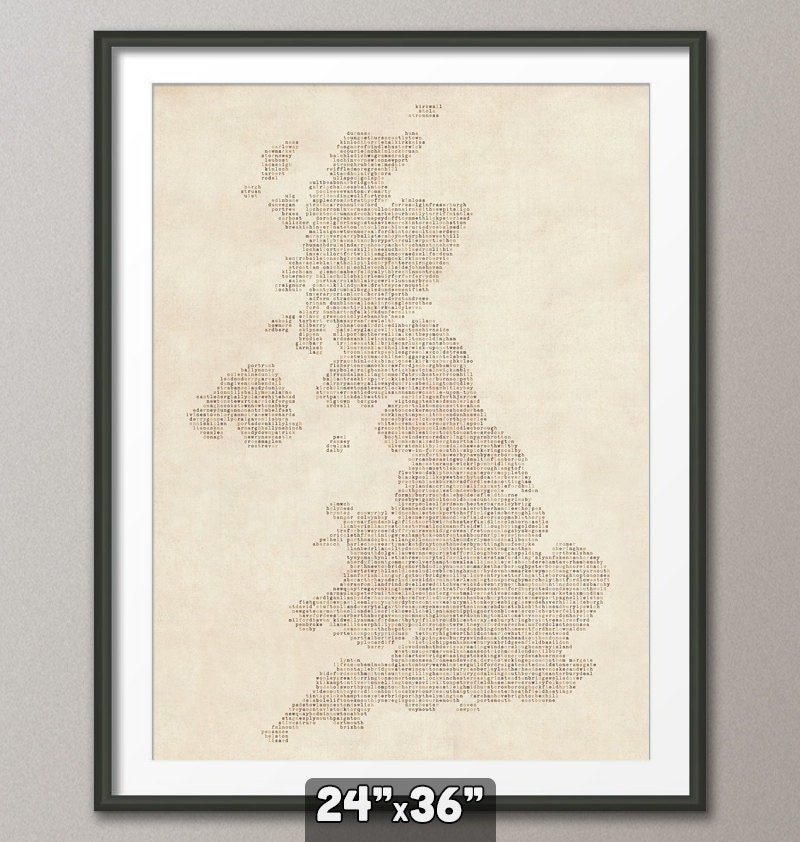 Great Britain UK City Text Map, Art Print 24x36 inch (289)