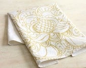 Dish Towel Tea Kitchen Linen Camel Gold Ogee Lotus Cloth Screen Print Hand-Printed Hostess Gift Single Towel