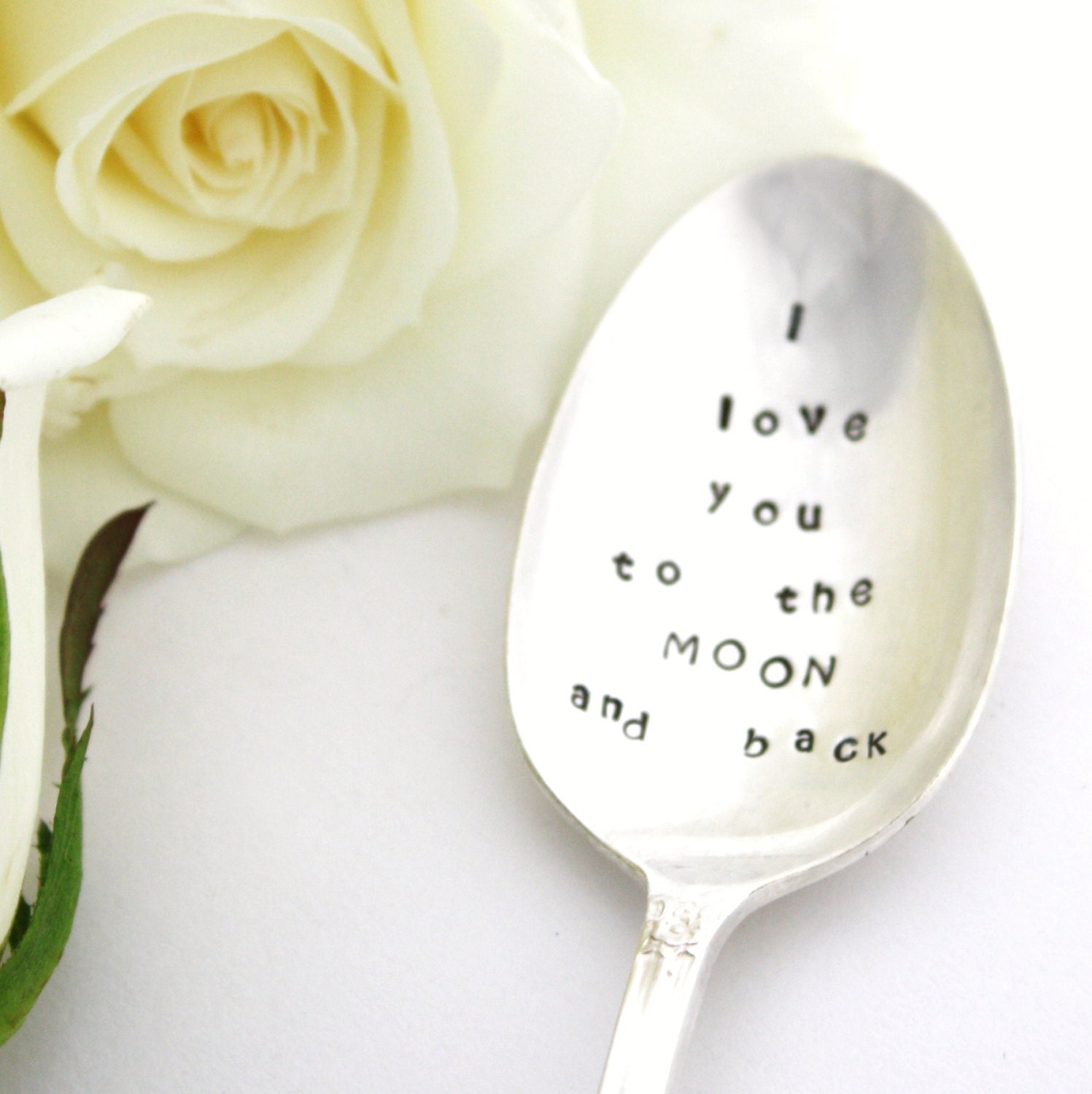 Coffee spoon, I Love You To The Moon And Back. Inspirational quote hand stamped silverware. Unique gift idea under 25, MTO