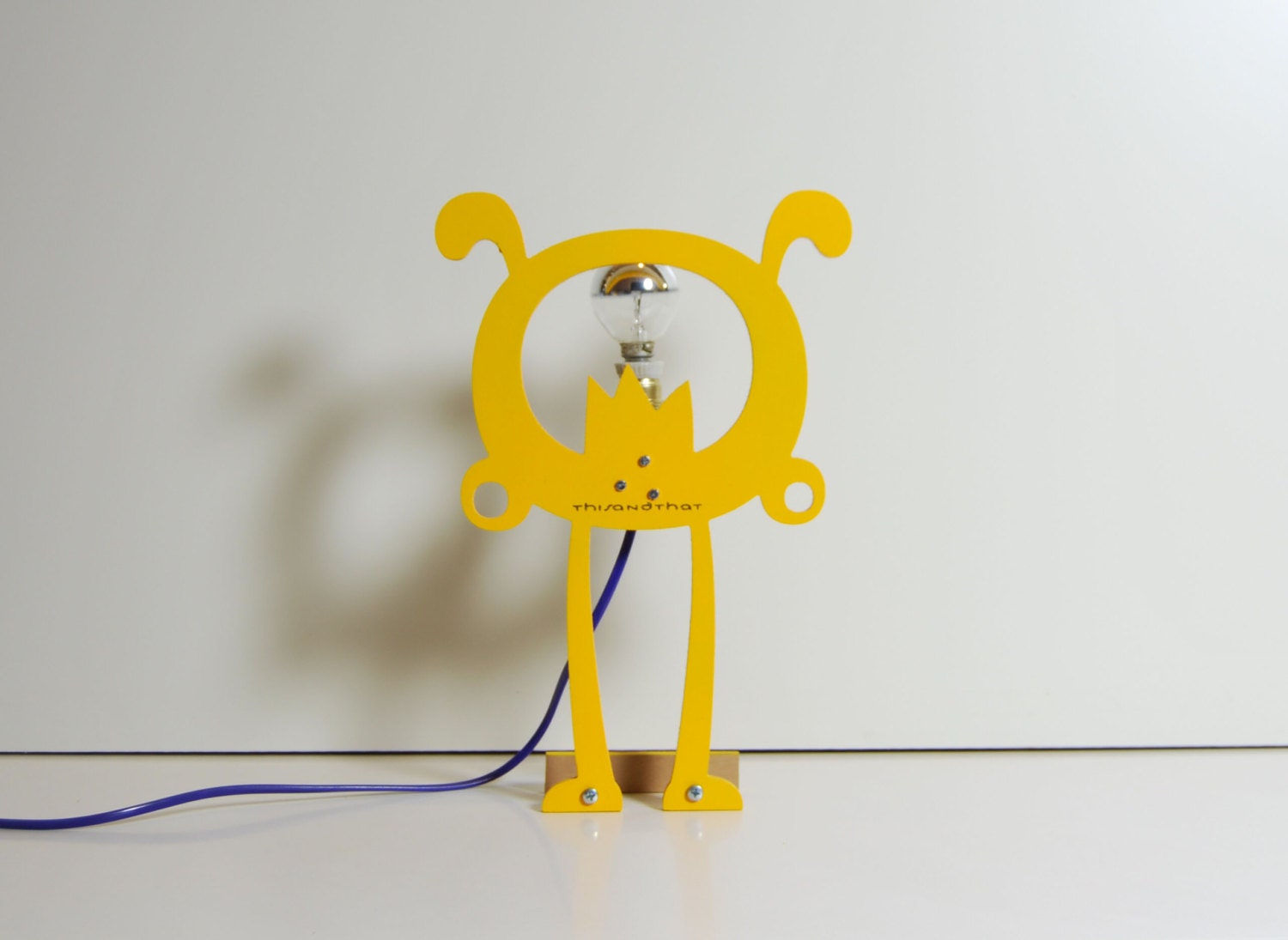 Funny Yellow Table Monster Lamp Geekery Modern Kids Room Decor Light Bulb as Mouth Tongue Spooky Fun Gift for Tech Lover