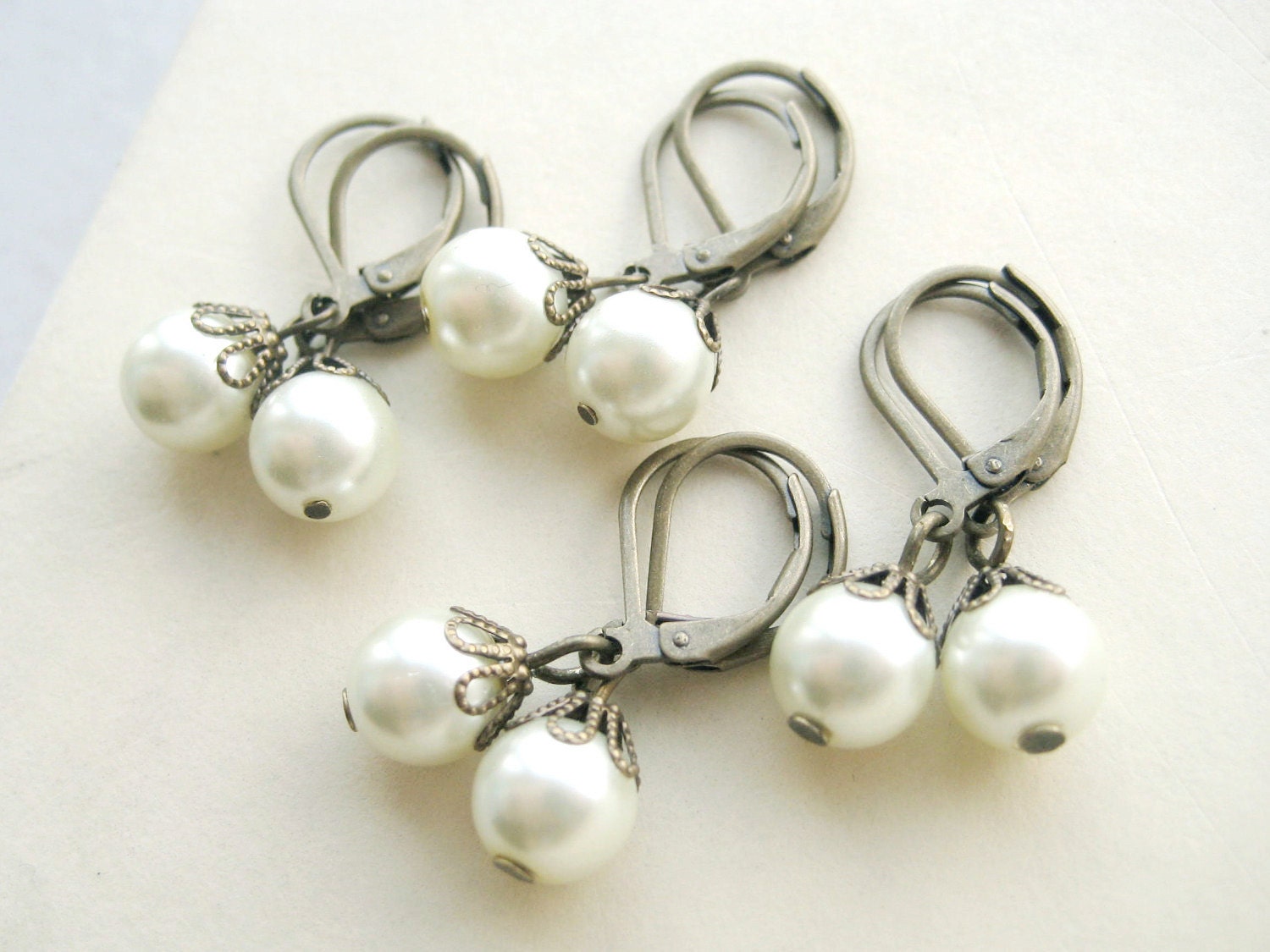 Bridesmaid Jewelry - pearl earrings, set of four, bridesmaid gift, white or ivory