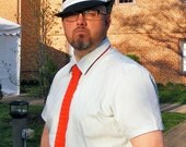 Mad Men Skinny Neck Tie, Red Flat End Hipster Tie, Wedding Menswear