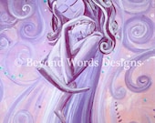 Dreams of You, Mother and Child, Sleeping Baby, 8x10 Matted Giclee Print, Midwife, Doula Gift, Purple, Cuddles, Peaceful