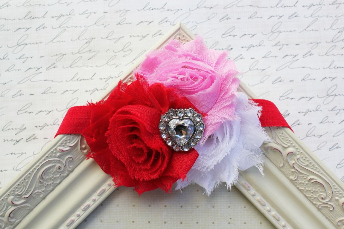 Red and Pink Chiffon flower headband, baby headband, newborn headband, valentine's day headbands, photography
