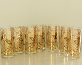 Vintage Barware Peacock Glasses Tumblers Gold Hollywood Regency  Mid Century Decor Set of 7